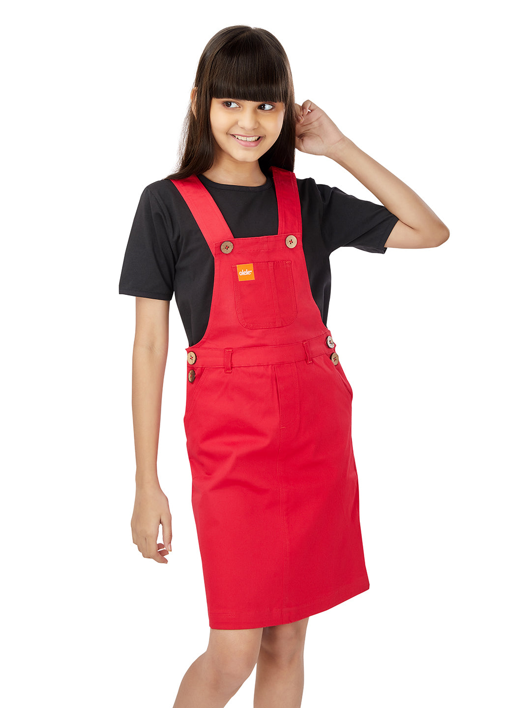 Olele® Girls Dungaree Dress - Tomato Red