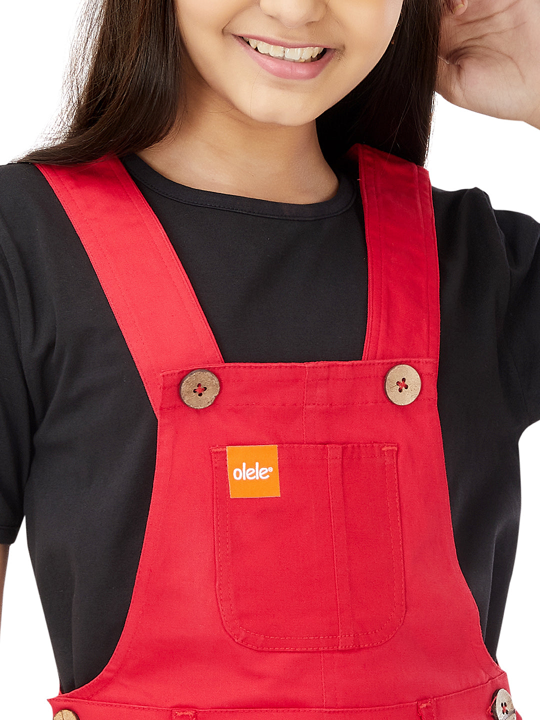 Olele® Girls Dungaree Dress - Tomato Red