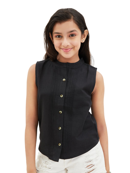 Olele® Anna Sleeveless Top - Black Cotton Linen