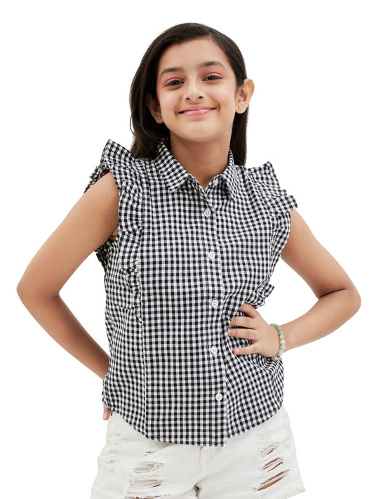 Olele® Regina Ruffle Shirt - Black and White Gingham