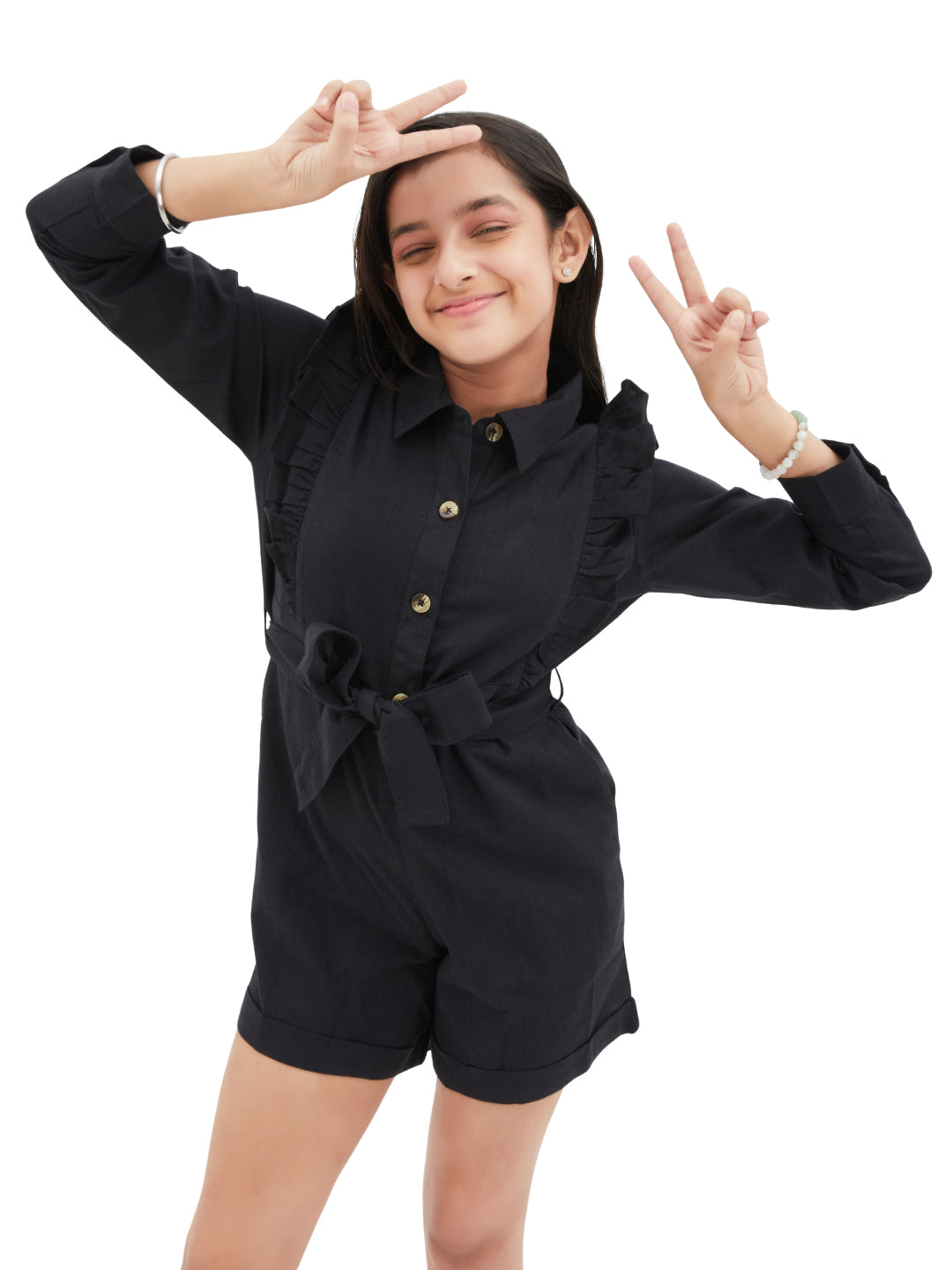 Olele® Rollex Romper - Black Cotton Linen