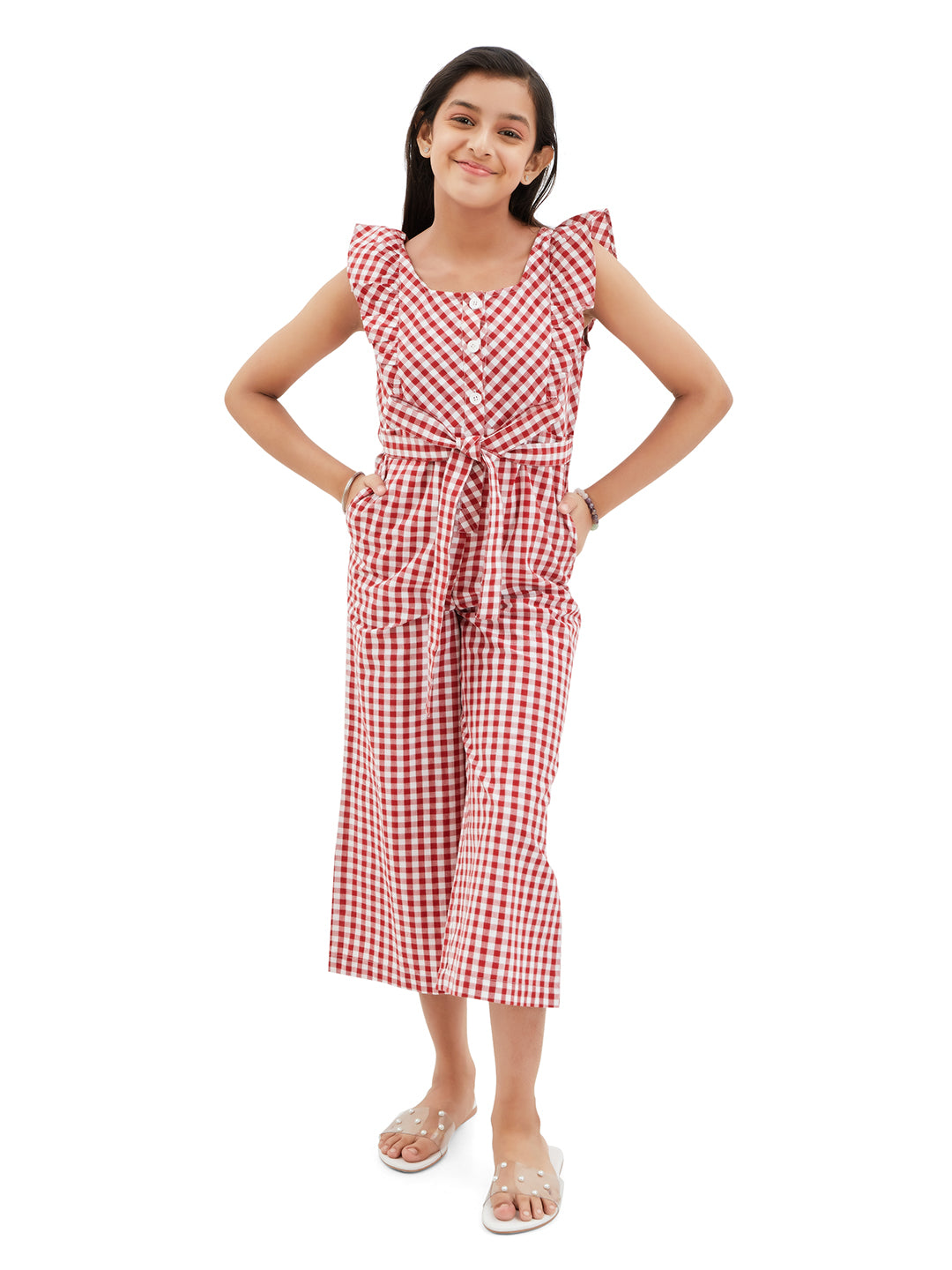 Olele® June Jumpsuit - Red and White Gingham Check