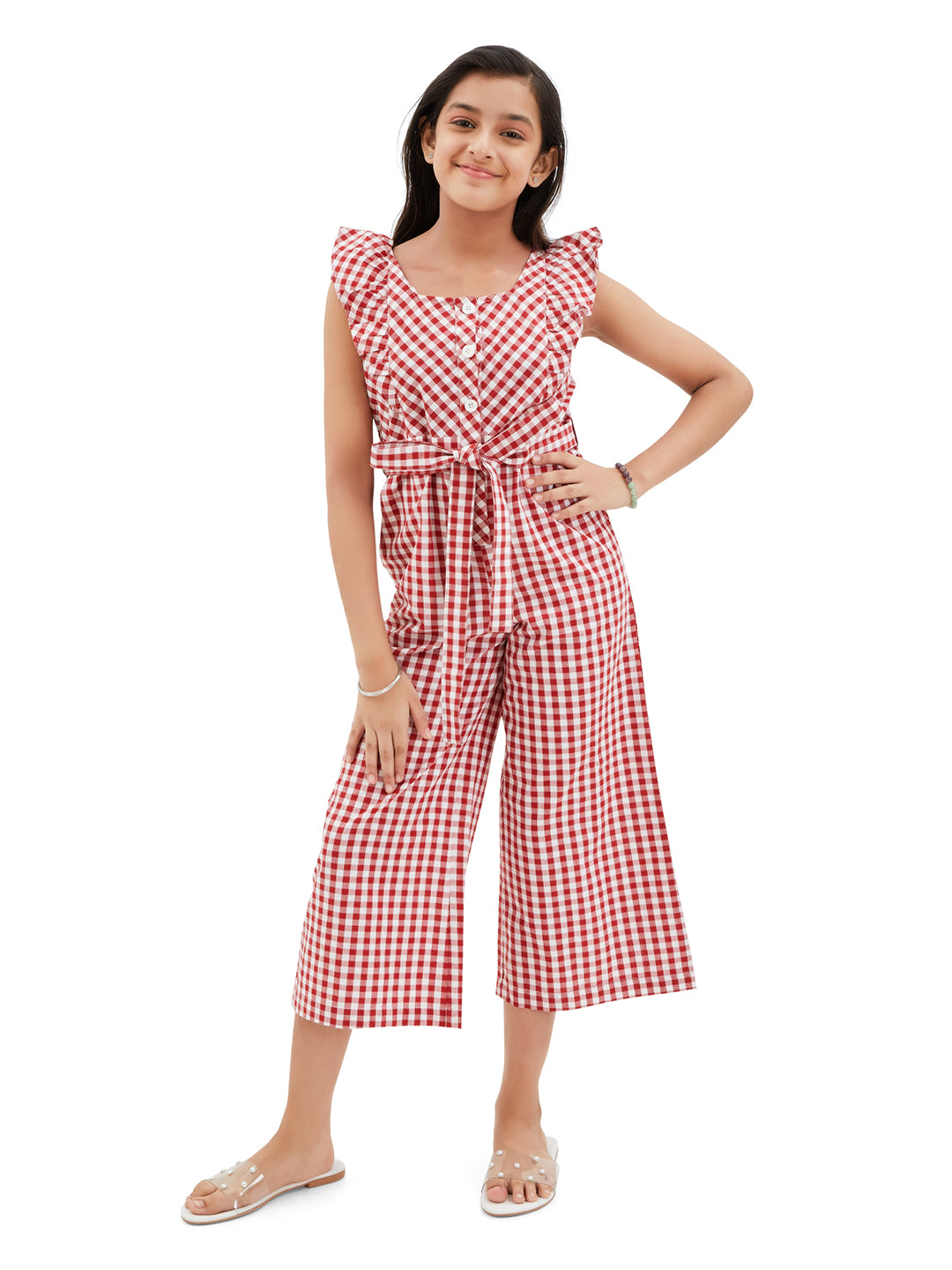 Olele® June Jumpsuit - Red and White Gingham Check