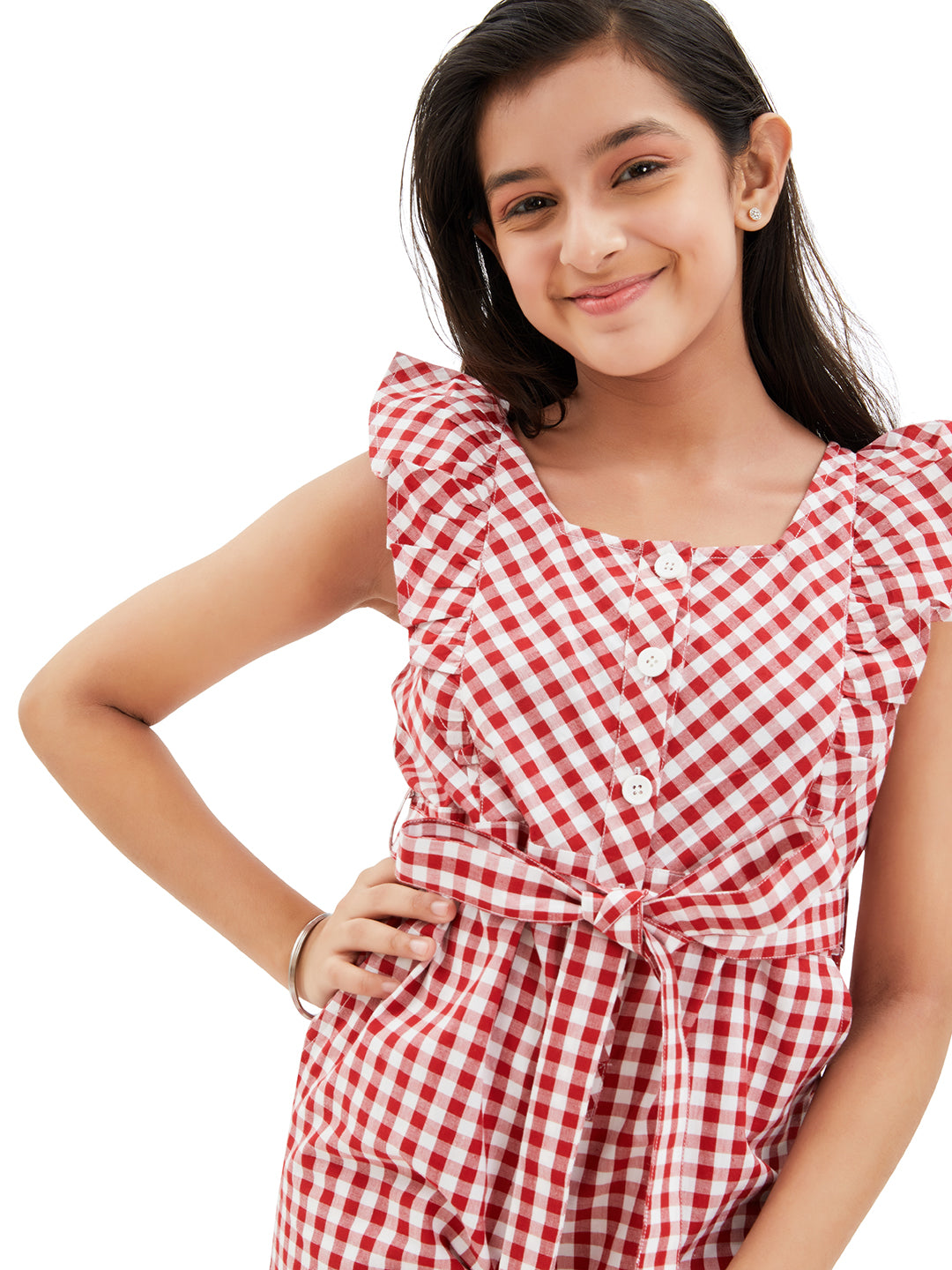 Olele® June Jumpsuit - Red and White Gingham Check