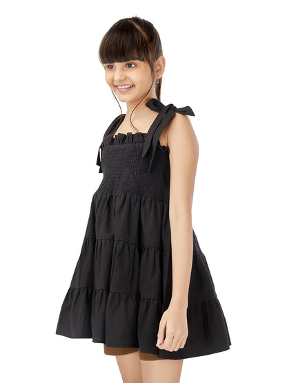 Olele® Cindy Smocked Dress - Black Rayon