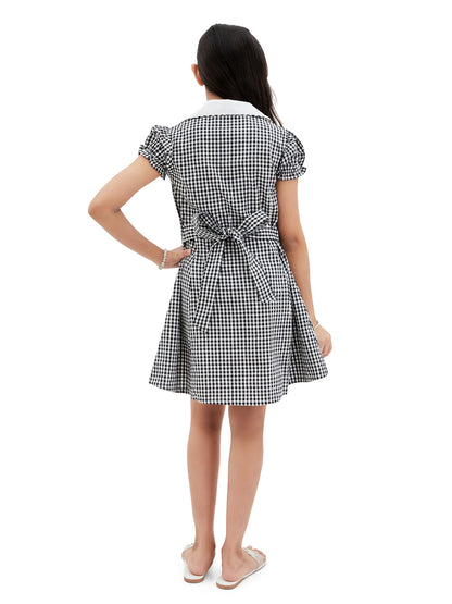 Olele® Bombay Dress with Peter Pan Collar - Black and White Gingham Check