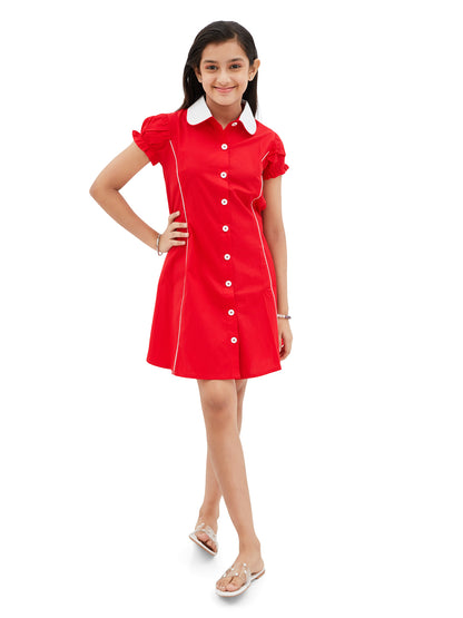 Olele® Bombay Dress with Peter Pan Collar - Apple Red