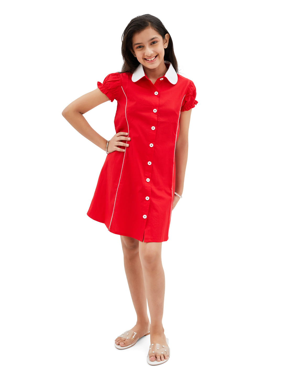 Olele® Bombay Dress with Peter Pan Collar - Apple Red