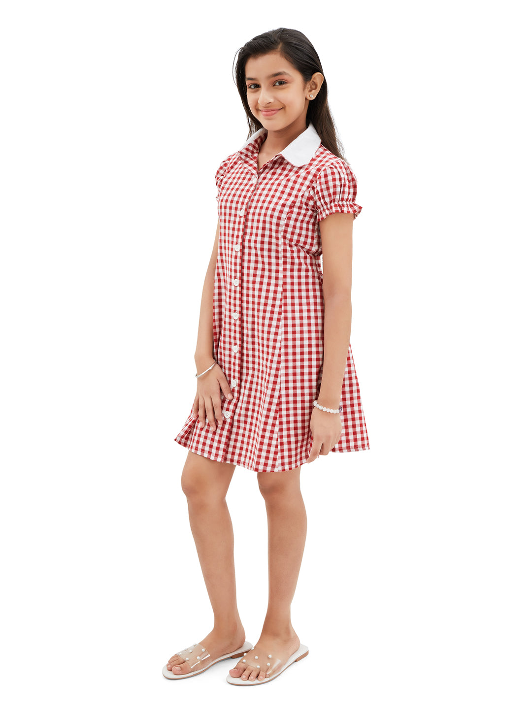 Olele® Bombay Dress with Peter Pan Collar - Red and White Gingham Check