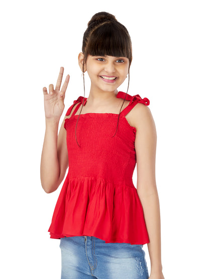 Olele® Girls Smocked Crop Top - Red