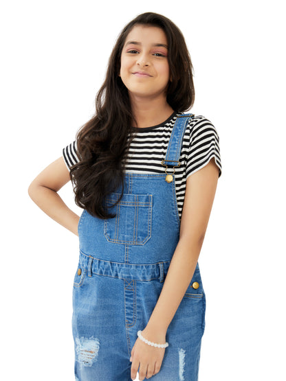 Olele® Girls Butter Scotch Dungaree - Denim