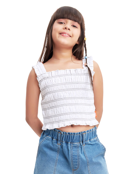 Olele® Girls Skylar Smocked Cotton Crop Top - Bright White