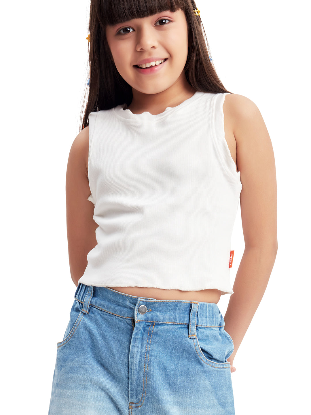 Olele® Girls Cotton Rib Crop Top - White