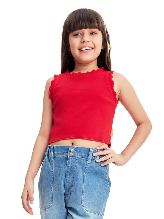 Olele® Girls Cotton Rib Crop Top - Red