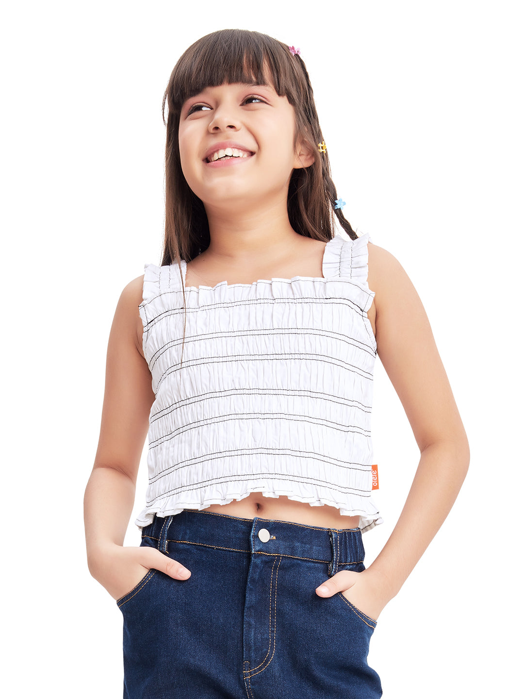 Olele® Girls Skylar Smocked Cotton Crop Top - Bright White