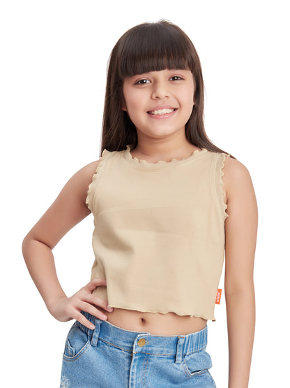 Olele® Girls Cotton Rib Crop Top - Almond Brown