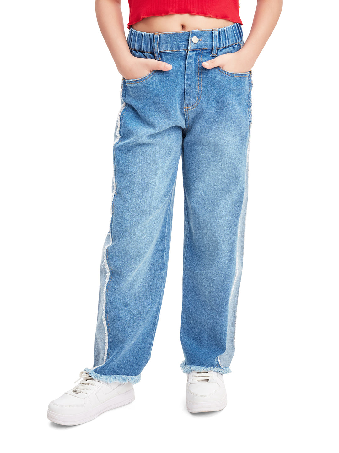 Olele® Girls Down Town Relaxed Fit Jeans Pant - Cotton Denim