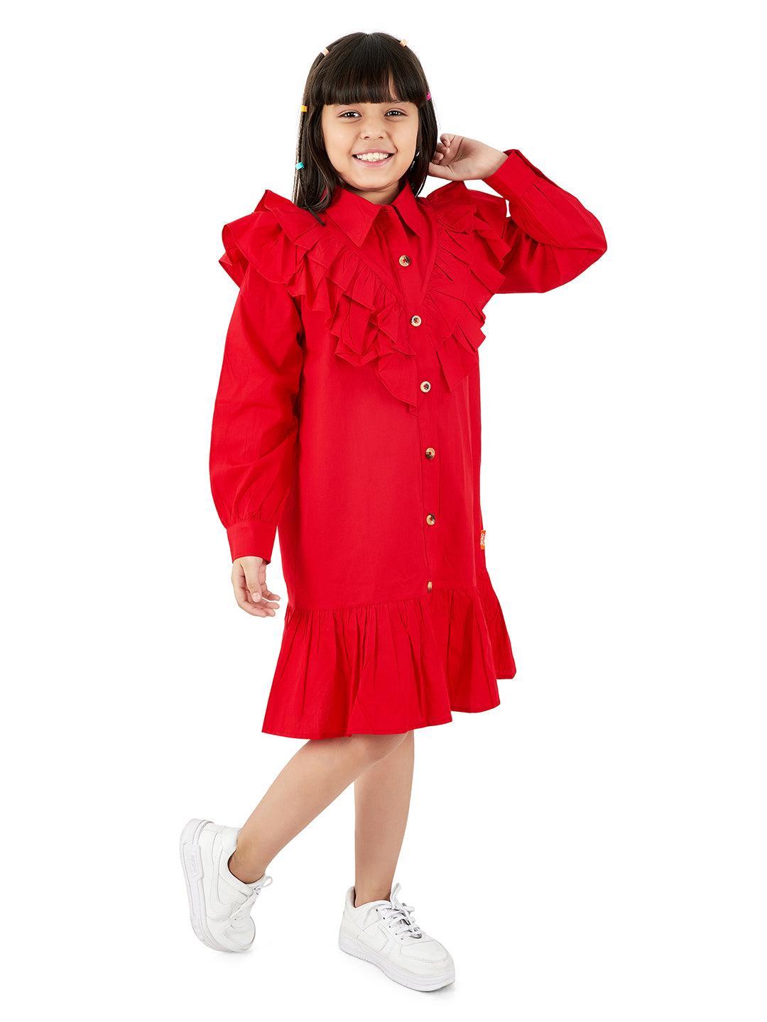 Olele® Girls Victoria Double Layer Ruffle Dress - Red Cotton