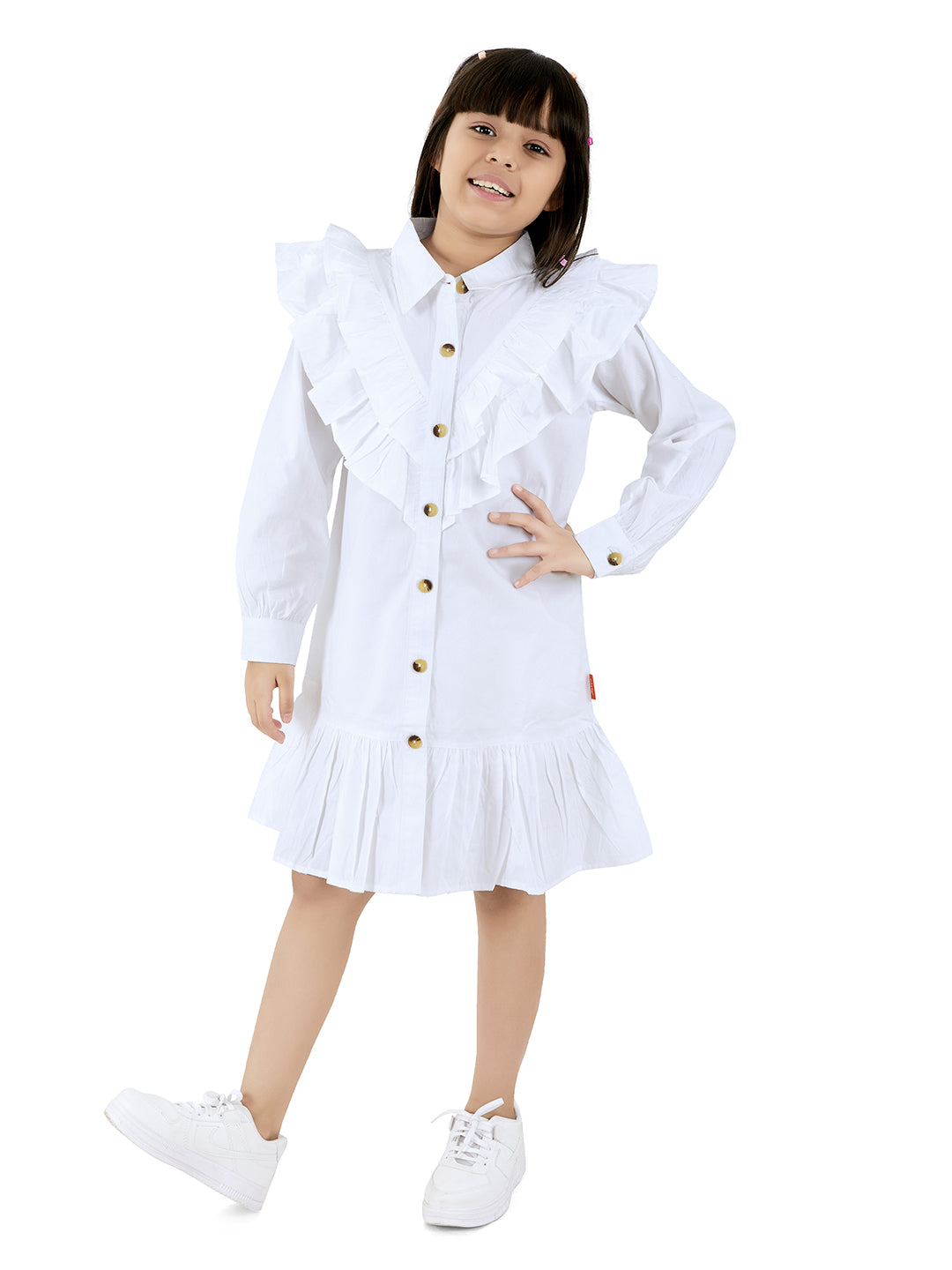 Olele® Girls Victoria Double Layer Ruffle Dress - Pure White Cotton