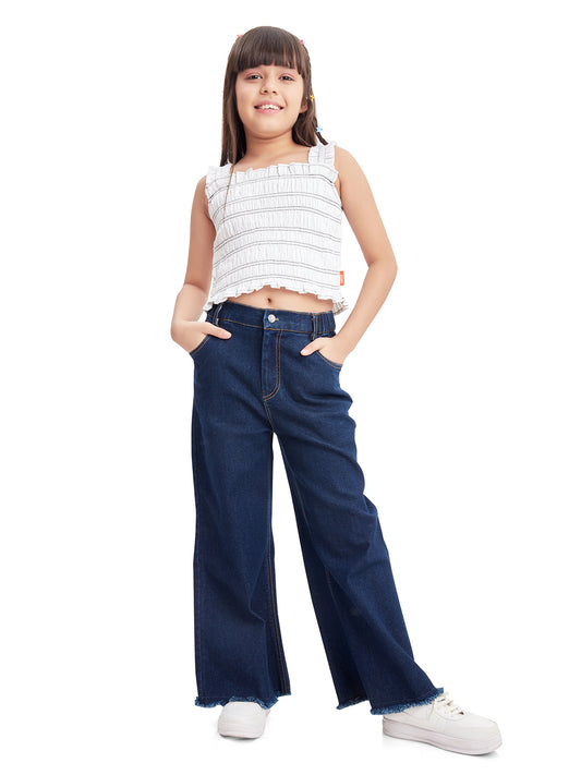 Olele® Girls Wide Leg Baggy Jeans - Cotton Denim