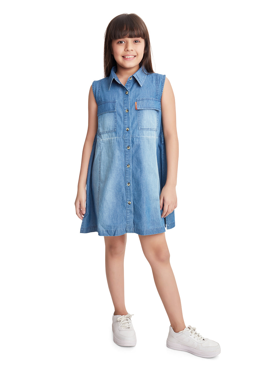 Olele® Girls Shepherd's Bush Sleeveless Shirt Dress - Cotton Denim