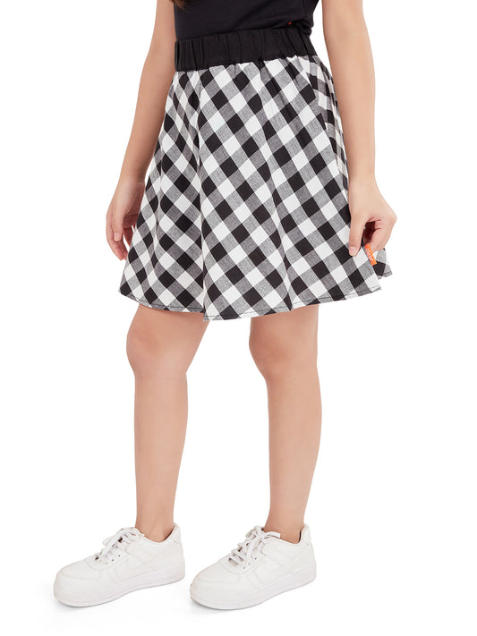 Olele® Girls Ashley Skirt with Safty Pant - Black and White Cotton Check