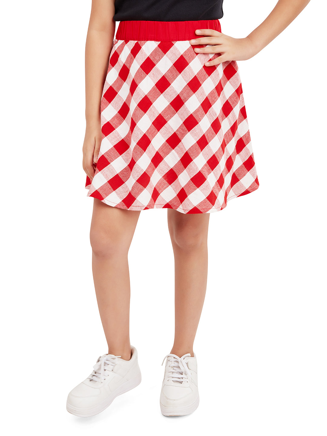 Olele® Girls Ashley Skirt with Safty Pant - Red and White Cotton Check