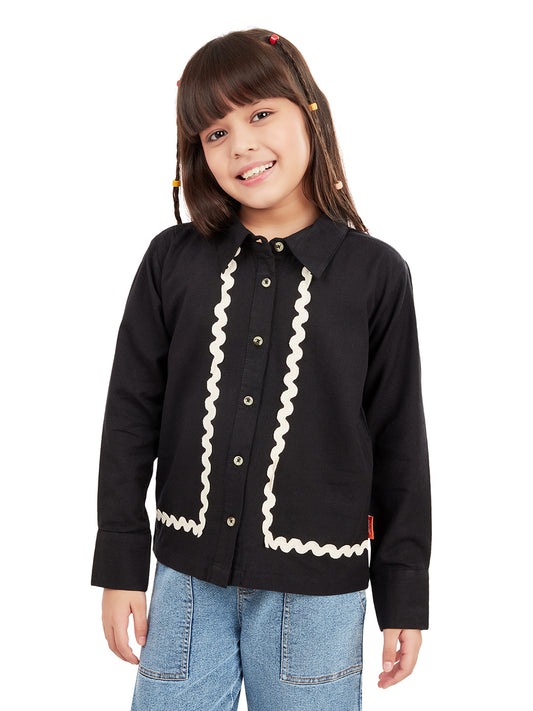 Olele® Girls Full Sleeve Linen Lace Shirt - Black