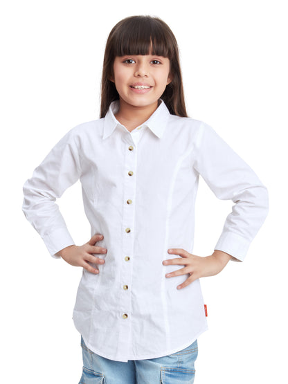 Olele® Girls Whitney White Full Sleeves Button Down Cotton Shirt