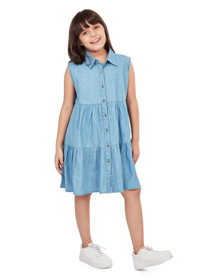 "Olele® Girls Stella Dress - Light Blue Denim "