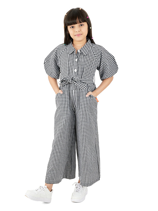 Olele® Girls July Jumpsuit - Black and White Gingham Cotton Check