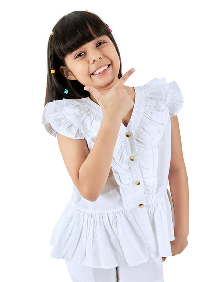 Olele® Girls Victoria Ruffle Top - Pure White Mill Made Cotton