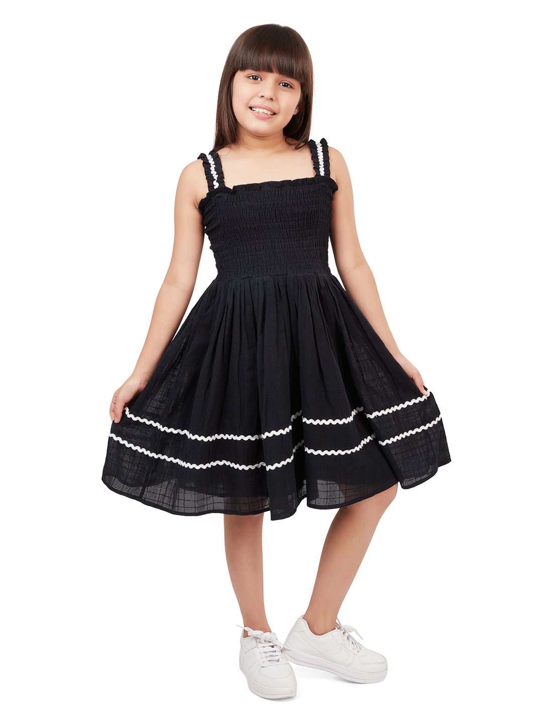 Olele® Girls Cindy Smocked Sleeveless Lace Dress - Black