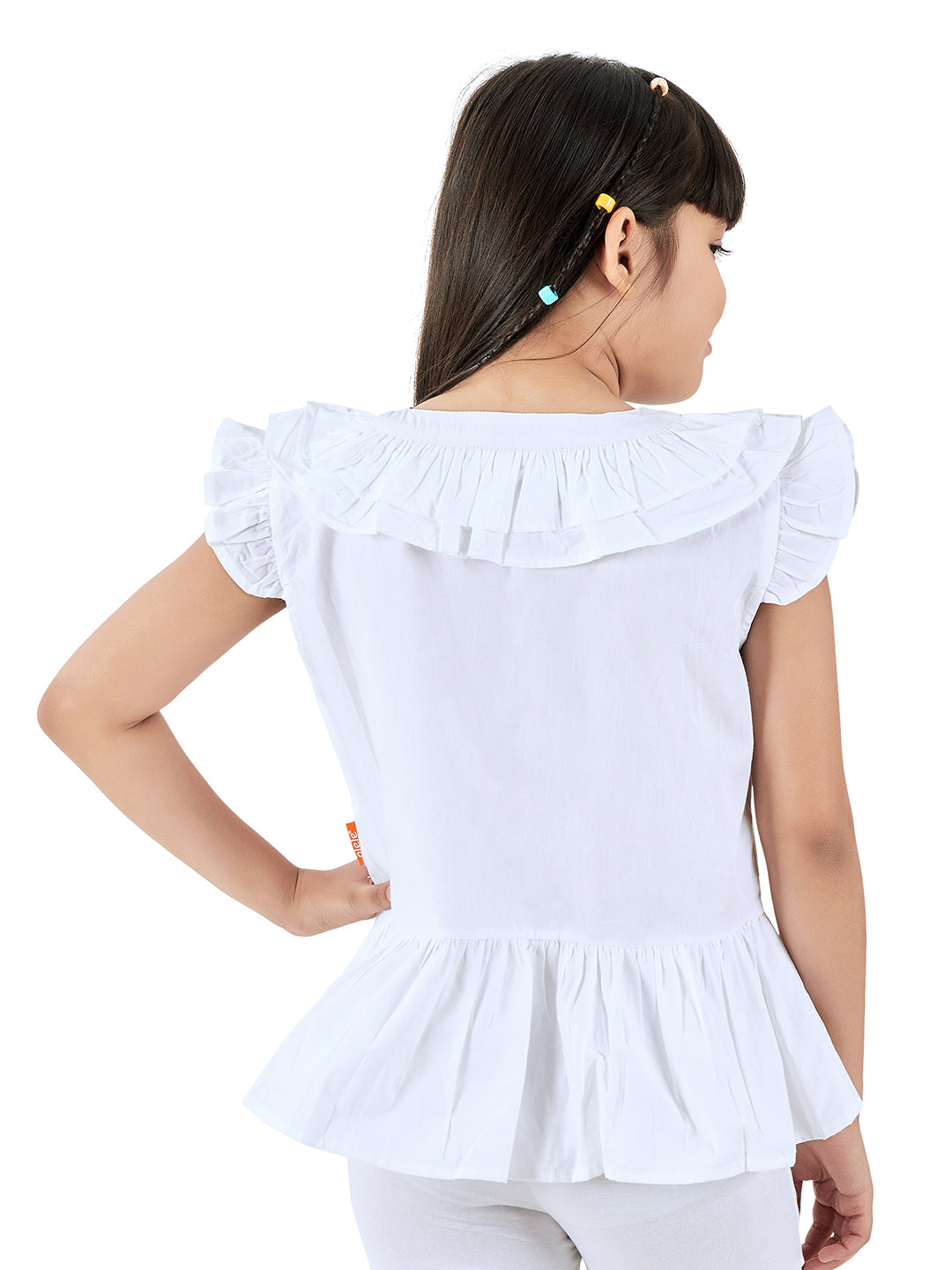 Olele® Girls Victoria Ruffle Top - Pure White Mill Made Cotton