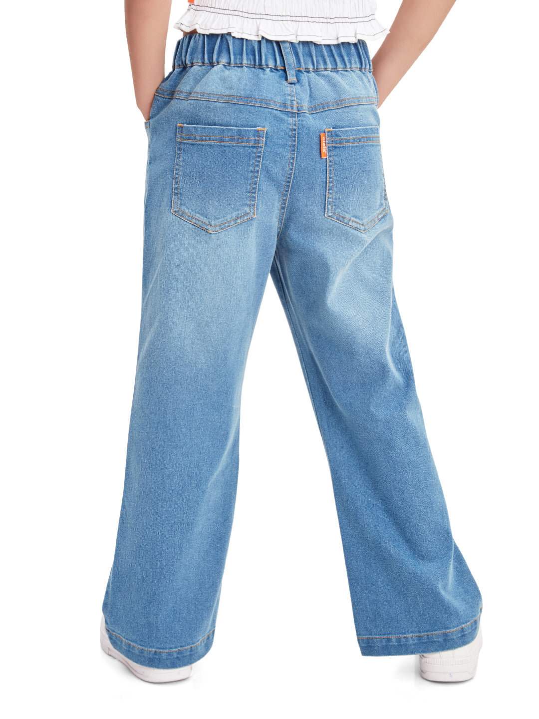 Olele® Boot Cut Button Fly Jeans Pant for Girls - Cotton Denim