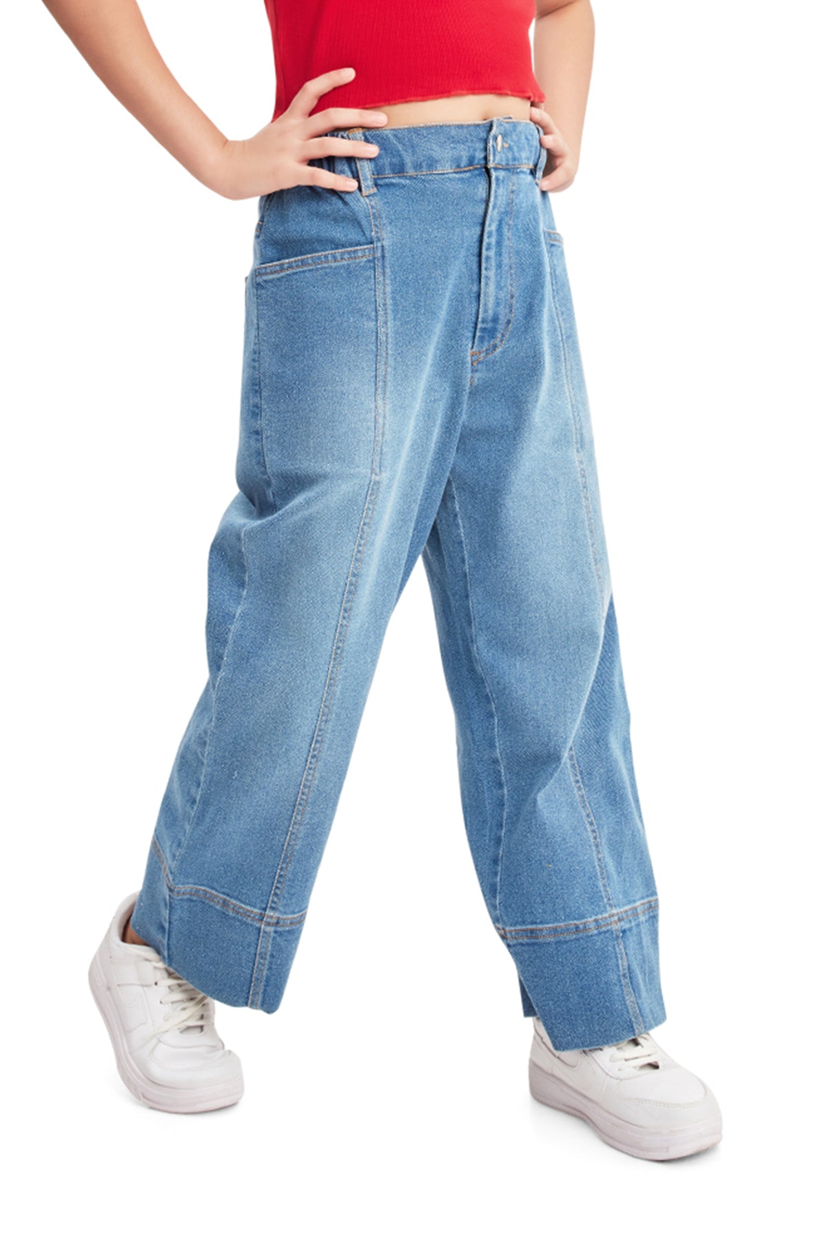 Olele® Girls Retro Front Seam Jeans Pant - Cotton Denim