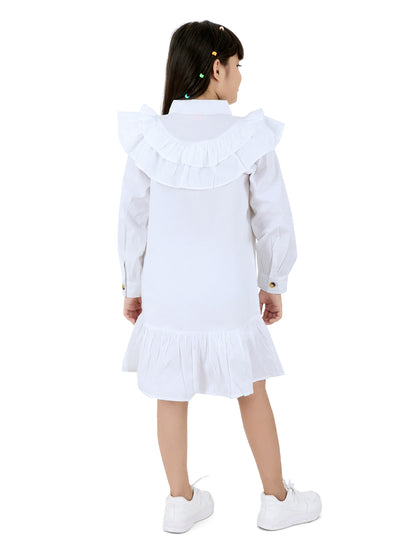 Olele® Girls Victoria Double Layer Ruffle Dress - Pure White Cotton