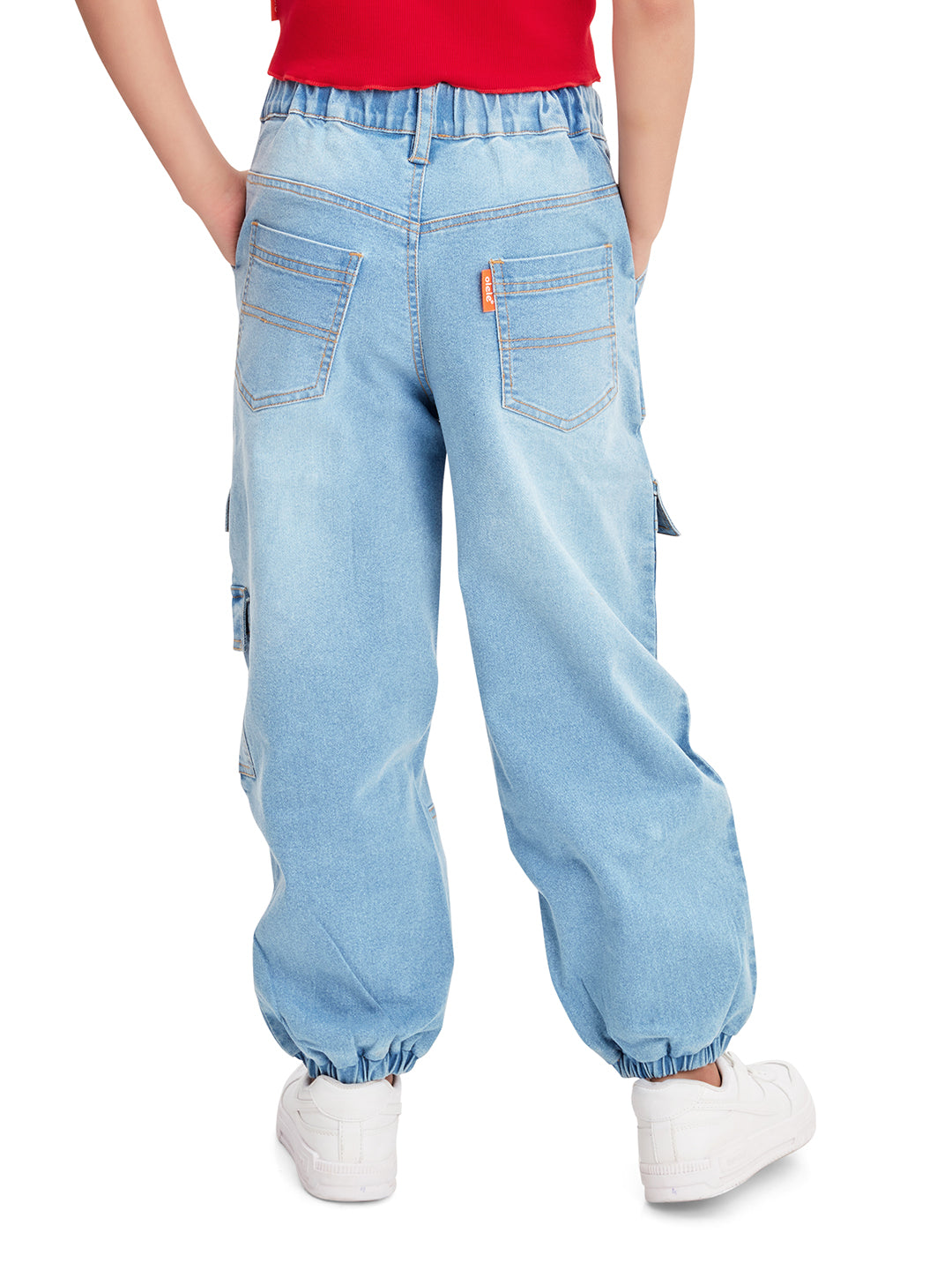 Olele® 7 Pockets Joggers Jeans Pants for Girls - Cotton Denim