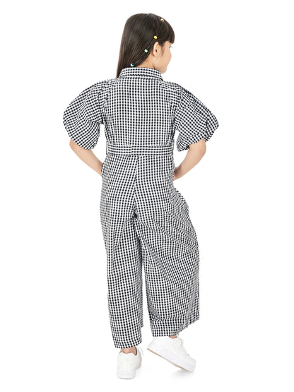 Olele® Girls July Jumpsuit - Black and White Gingham Cotton Check