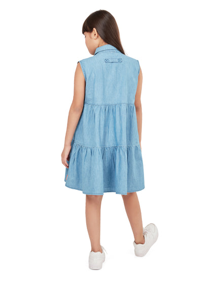 "Olele® Girls Stella Dress - Light Blue Denim "