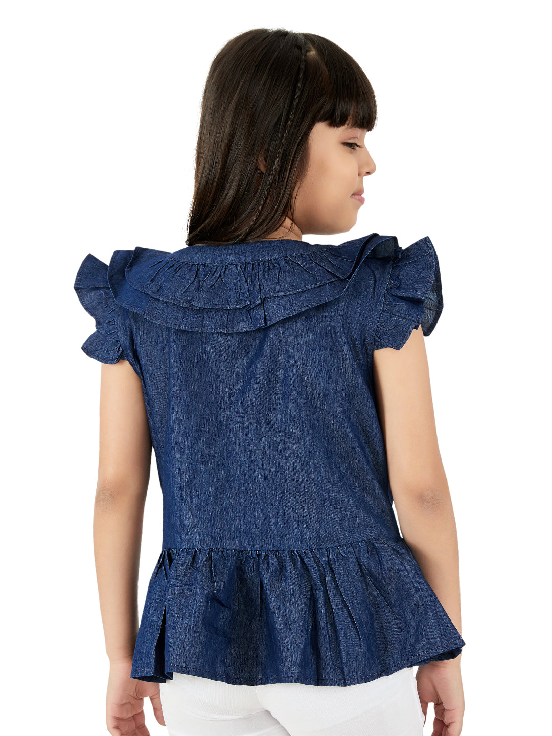 Olele® Girls Victoria Ruffle Top - Light Weight Cotton Denim