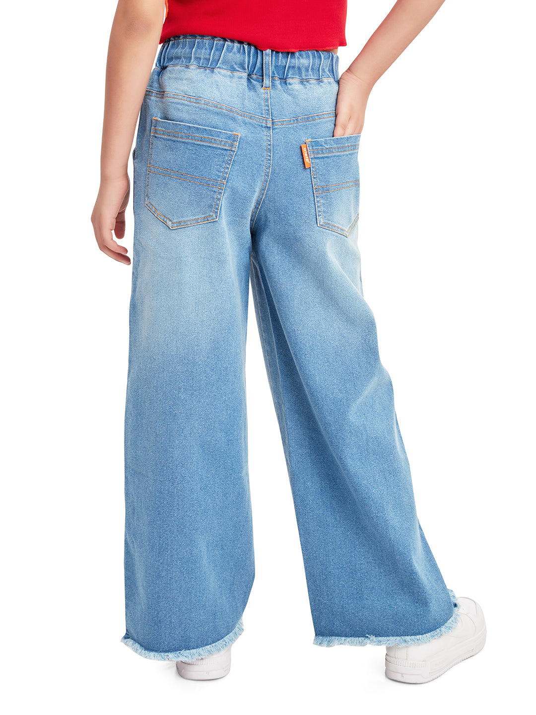 Olele® Girls Pull On Raw Edge Jeans Pant - Cotton Denim