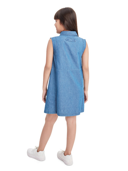 Olele® Girls Shepherd's Bush Sleeveless Shirt Dress - Cotton Denim