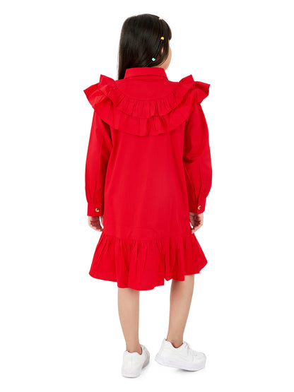 Olele® Girls Victoria Double Layer Ruffle Dress - Red Cotton