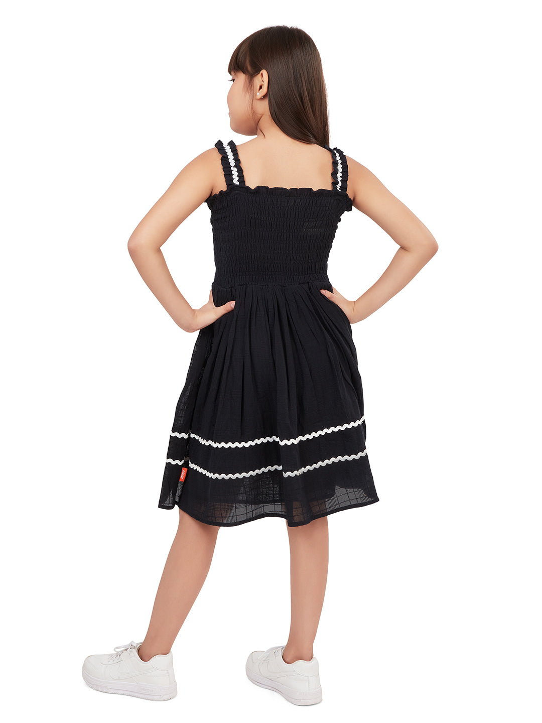 Olele® Girls Cindy Smocked Sleeveless Lace Dress - Black