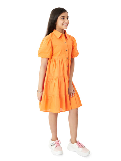 Olele® Girls Lucy Shirt Dress - Neon Orange Cotton