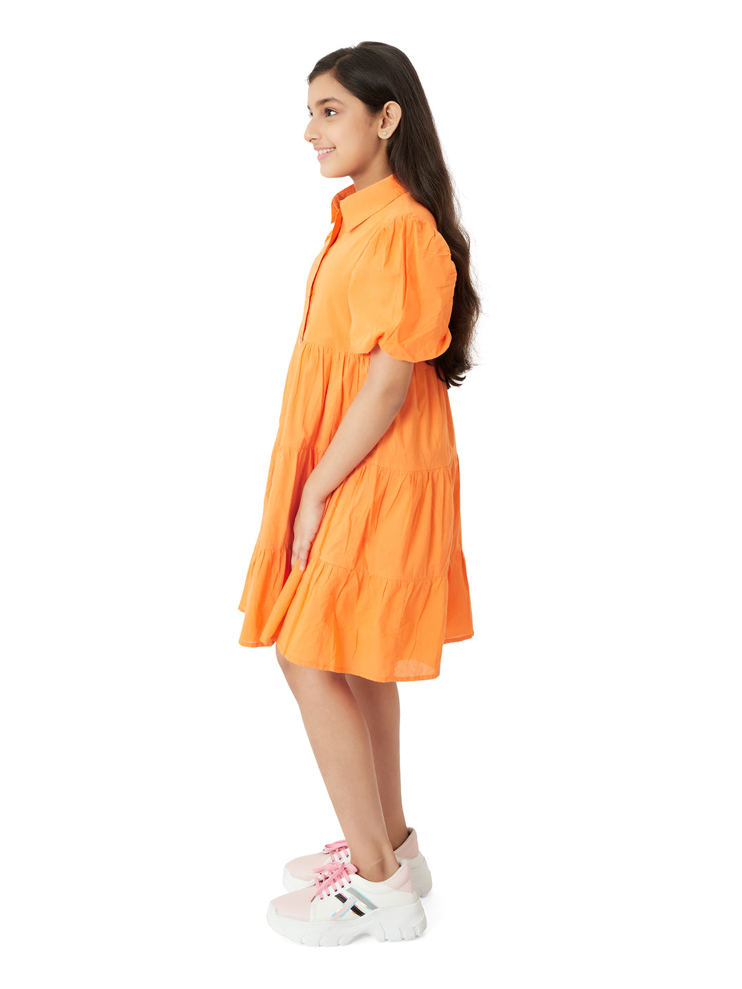 Olele® Girls Lucy Shirt Dress - Neon Orange Cotton