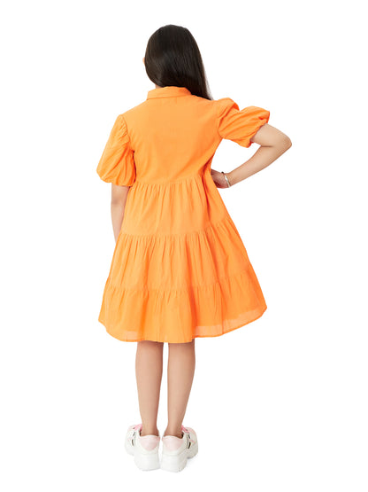 Olele® Girls Lucy Shirt Dress - Neon Orange Cotton