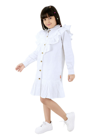 Olele® Girls Victoria Double Layer Ruffle Dress - Pure White Cotton