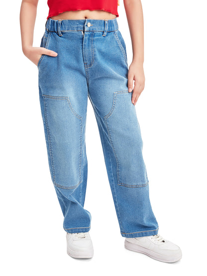 Olele® Girls Carpenter Style Multi Pocket Jeans Pant - Cotton Denim